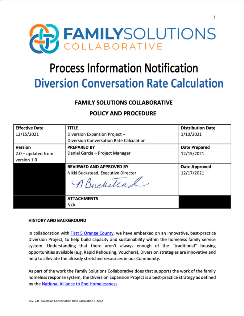 Policies, Procedures, and PINs Family Solutions Collaborative